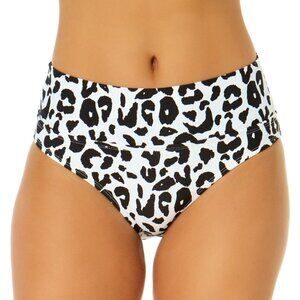 Anne Cole Leopard Soft Band Swim Bikini Bottom Mid Rise Size XL Black White